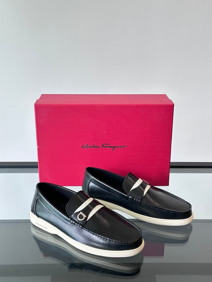 Ferragamo Men's Imported Calfskin Driving Shoes in Classic Black Leather