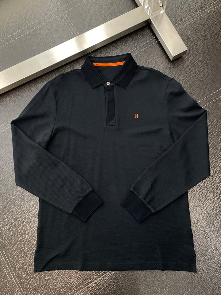 Hermès Men's Casual Long Sleeve Polo Shirt in Dark Navy Polo