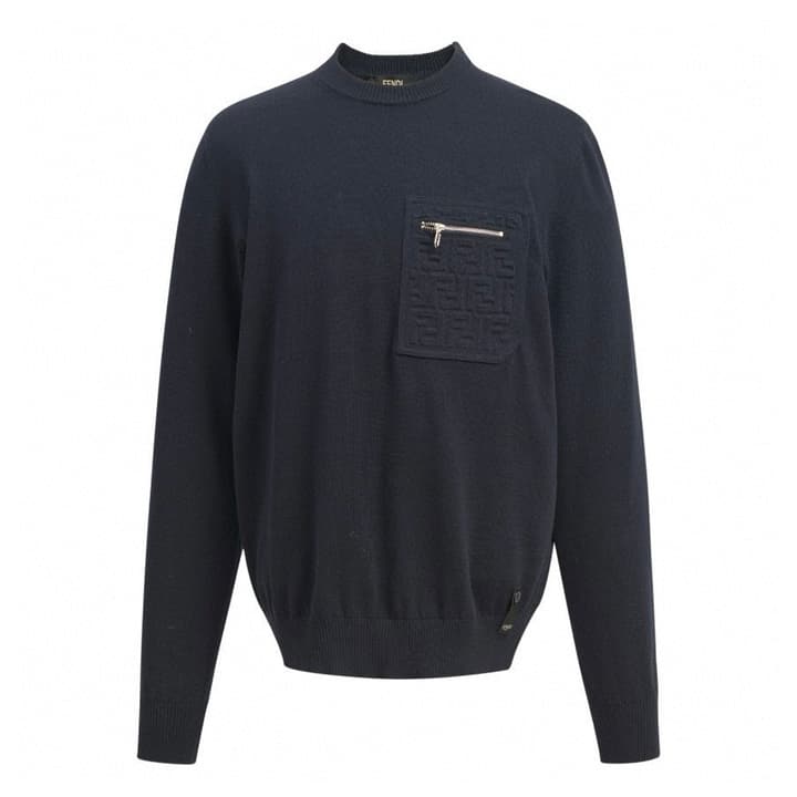 Fendi Embossed Zipper Pocket Crewneck Sweater