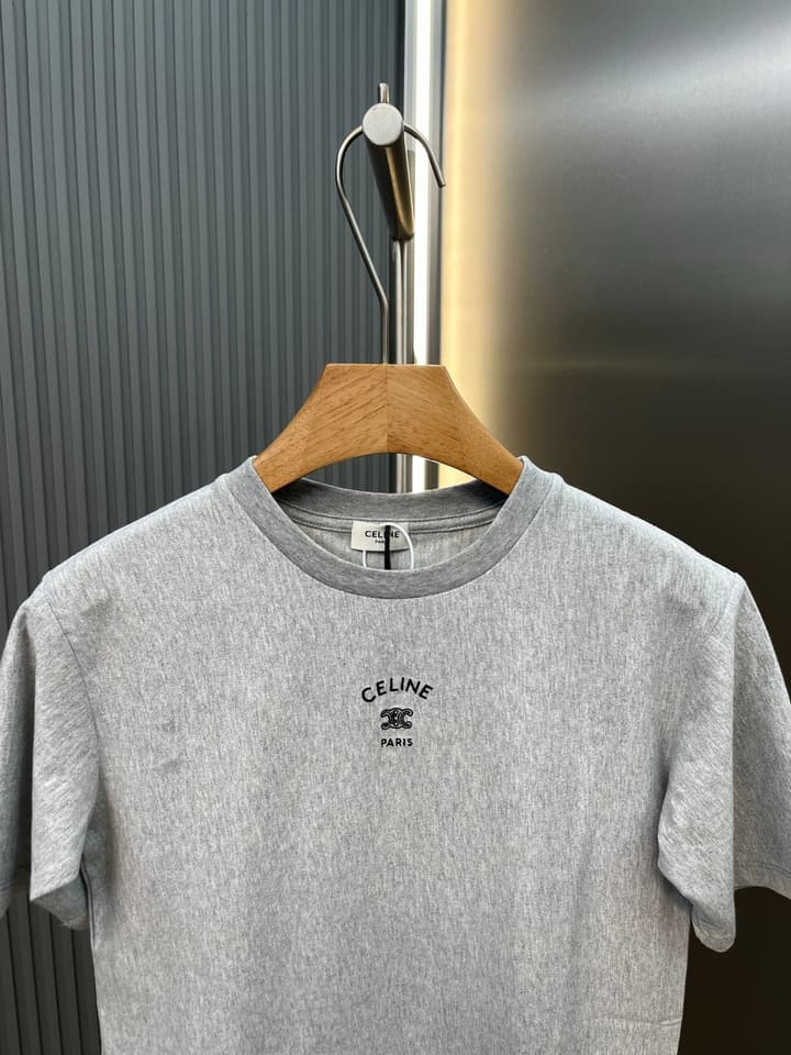 Celine Triomphe Embroidered Loose T-Shirt in Grey