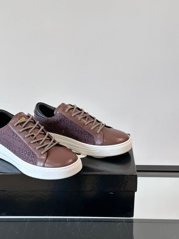 Boss Italian-Made Cupsole Sneakers in Black Patterned