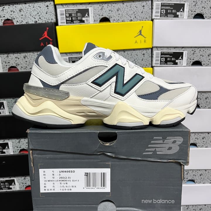 New Balance NB9060 Retro Running Shoes in Cream Teal