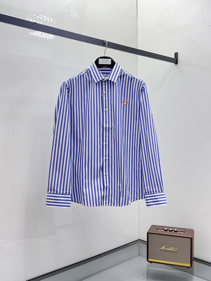 Hermès Long-Sleeve Shirt in Light Blue Striped