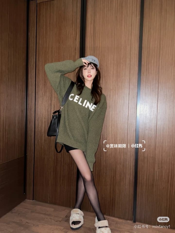 Celine Classic Embroidered Crewneck Sweater in Army Green