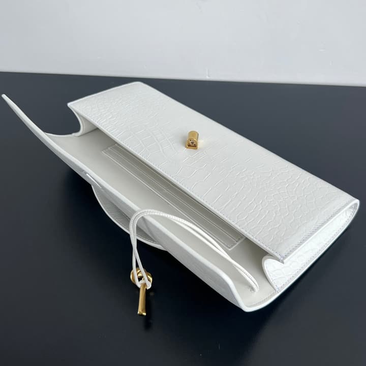 Bottega Veneta Crocodile Embossed Intrecciato Clutch Bag in Gold