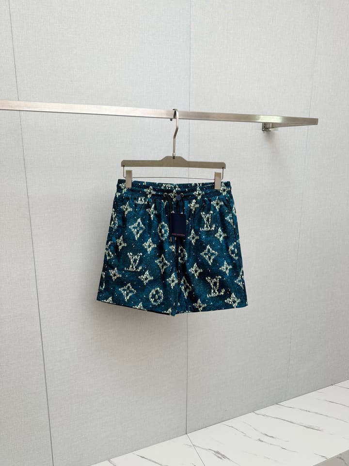 Louis Vuitton Men's Casual Beach Shorts – 2025SS in Grey Abstract Floral