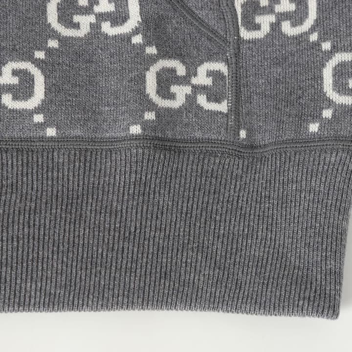 Gucci Reversible GG Cashmere Knit Jacket in Solid Charcoal Grey