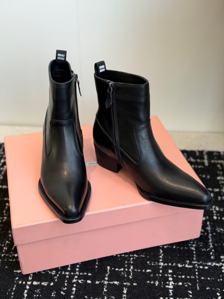 Miu Miu Distressed Leather Biker Boots – 2026SS