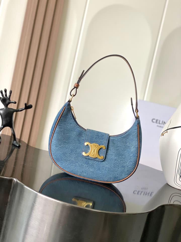 Celine Ava Triomphe Denim Crescent Bag – 25SS