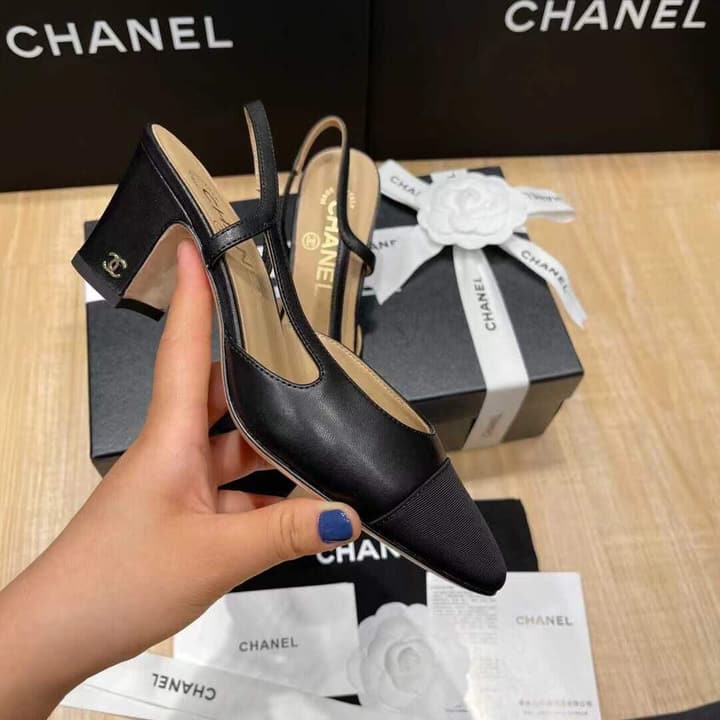 Chanel Classic Slingback Heels in Black Polished Finish