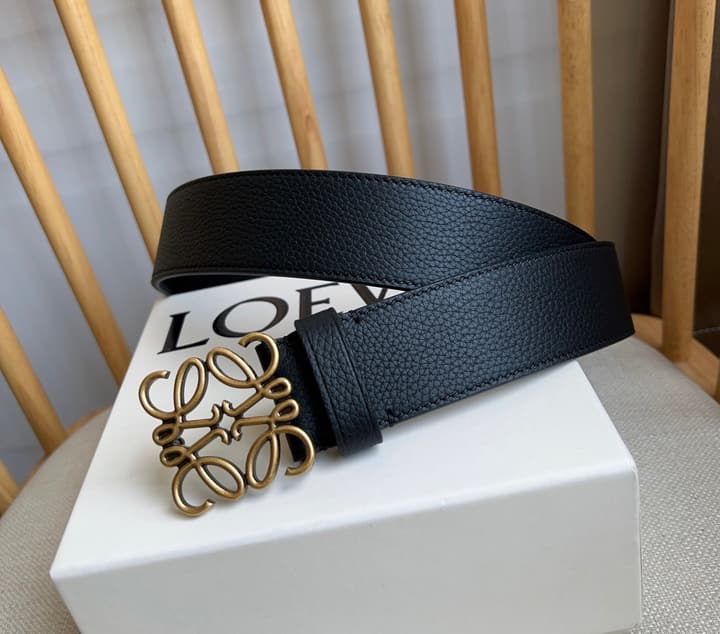 Loewe Narrow Leather Belt with Anagram Padlock Buckle in Black Leather With Silver Buckle