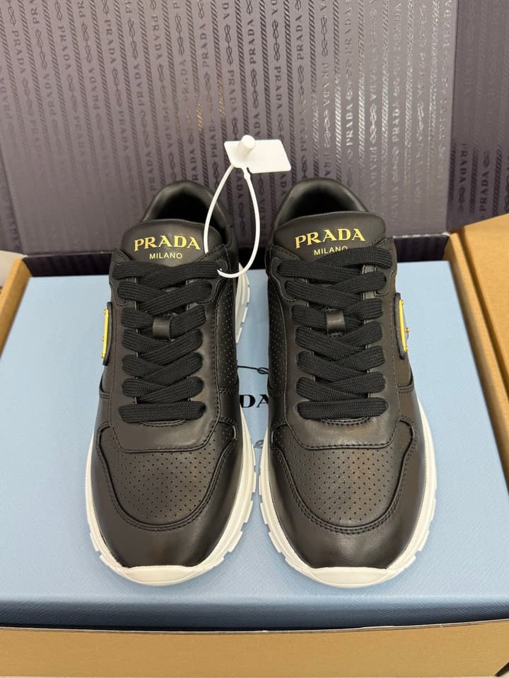 Prada Triangle Logo Sporty Sneakers – 2025 Early Autumn Collection in Black