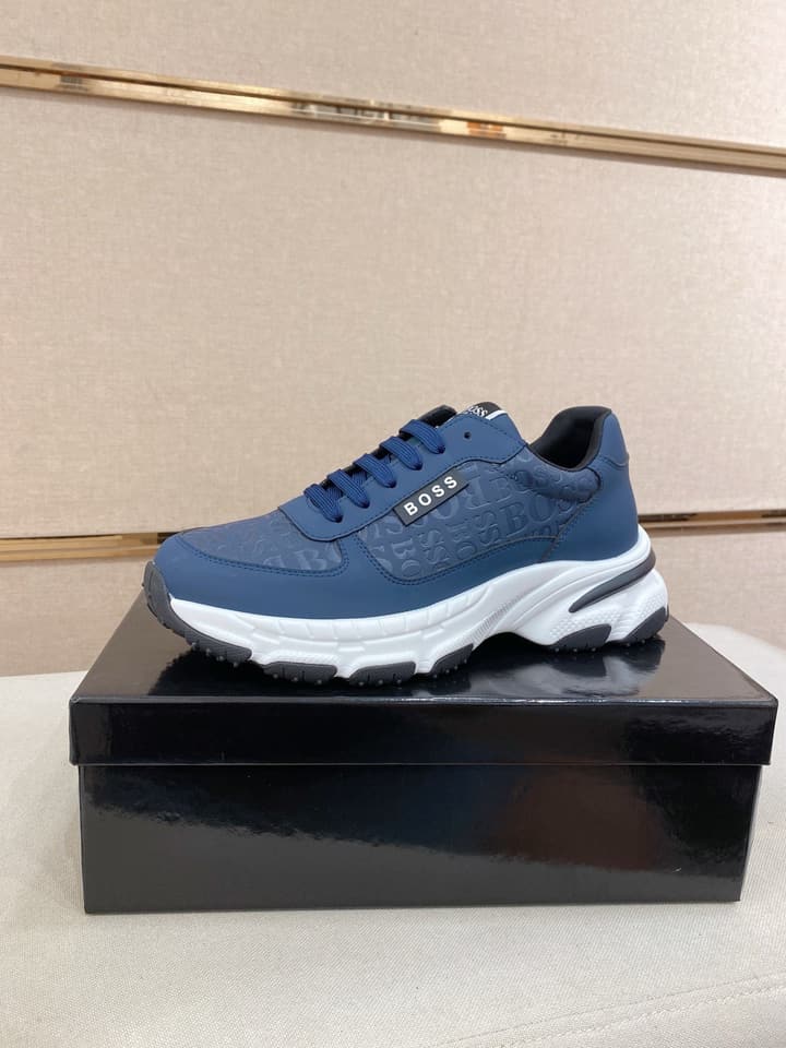 Boss Men's Casual Leather Sneakers in Blue