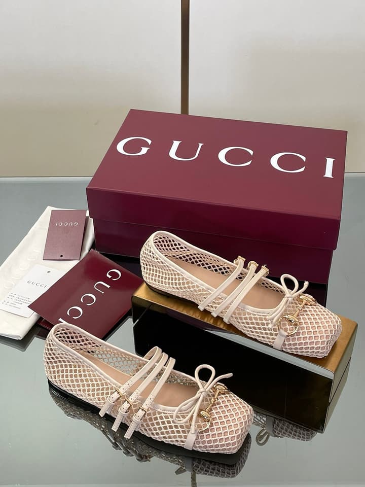 Gucci Horsebit Mesh Square-Toe Ballerina Flats – 25FW in Black Mesh