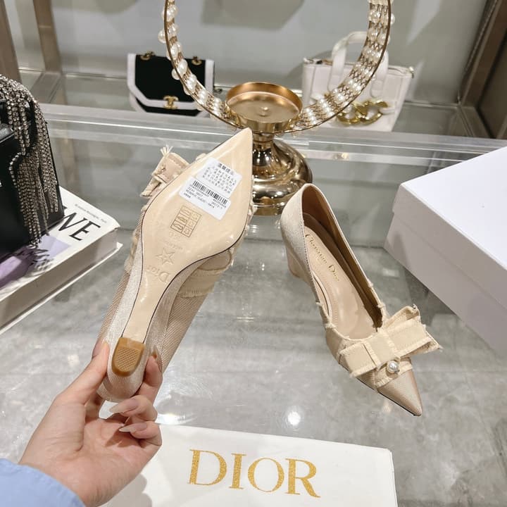 Dior Adiorable Bow Pearl Wedge Pumps in Black Ruffled Bow