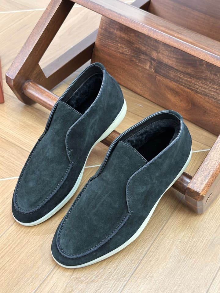 Loro Piana Men's Luxury Fur Boots in Navy Suede
