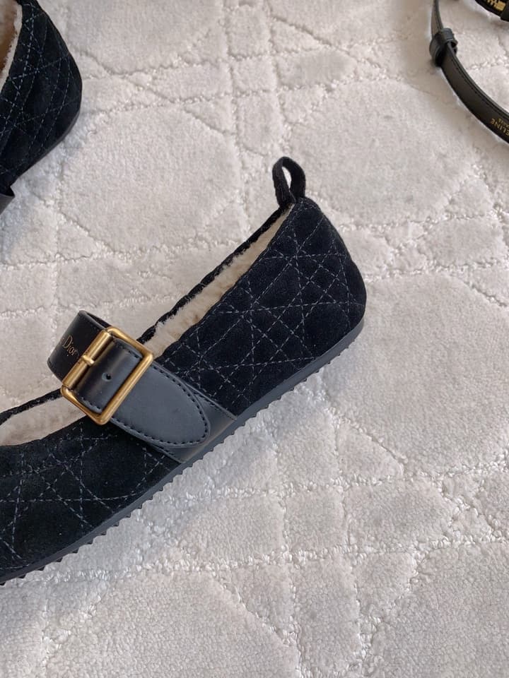 Dior Quilted Wool Mary Jane Flats in Black Suede