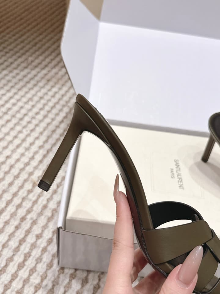 Saint Laurent Melody Square-Toe Heeled Sandals – 2026 Spring/Summer Collection in Beige Patent