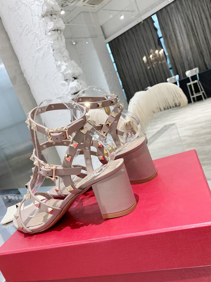 Valentino Studded Classic Block Heel Sandals in Black With Black Studs 6.5cm Heel