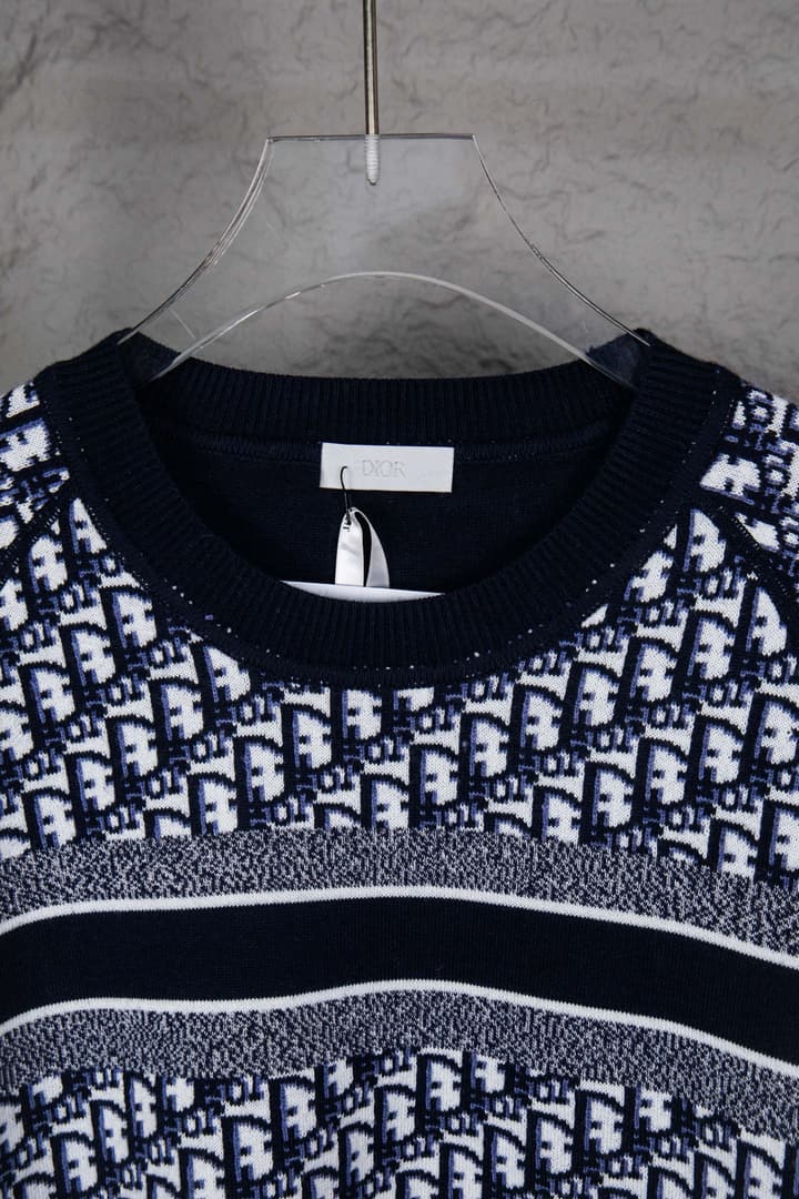 Dior Monogram Double-Sided Jacquard Crewneck Sweater – 24SS in Navy Monogram Pattern