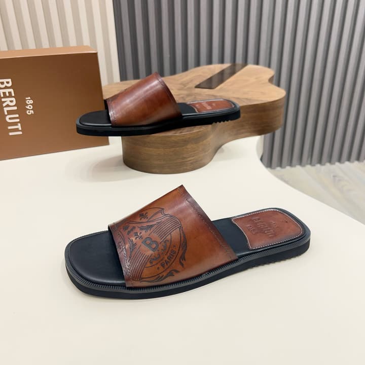 Berluti Hand-Painted Calfskin Slippers in Matte Black