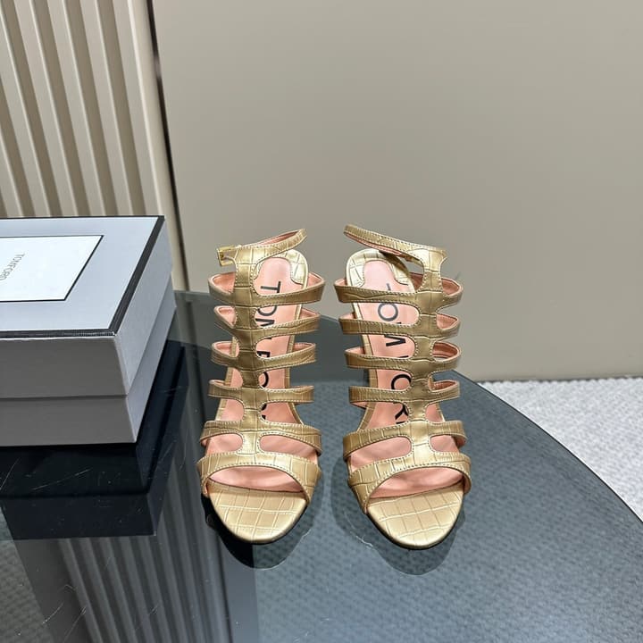 Tom Ford Metallic Slingback Mesh Heels – 2024 Runway Collection in Beige