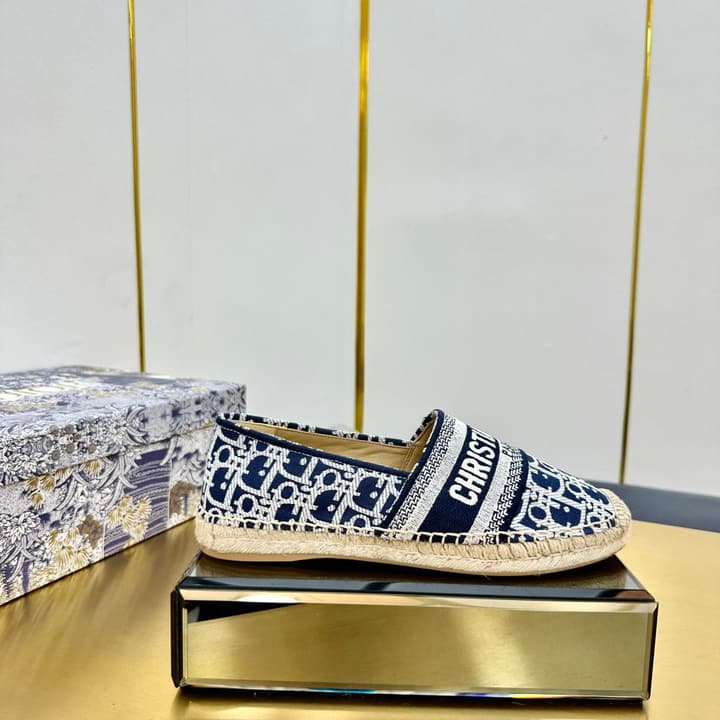 Dior Granville Embroidered Espadrille Flats in Beige/brown Oblique Pattern