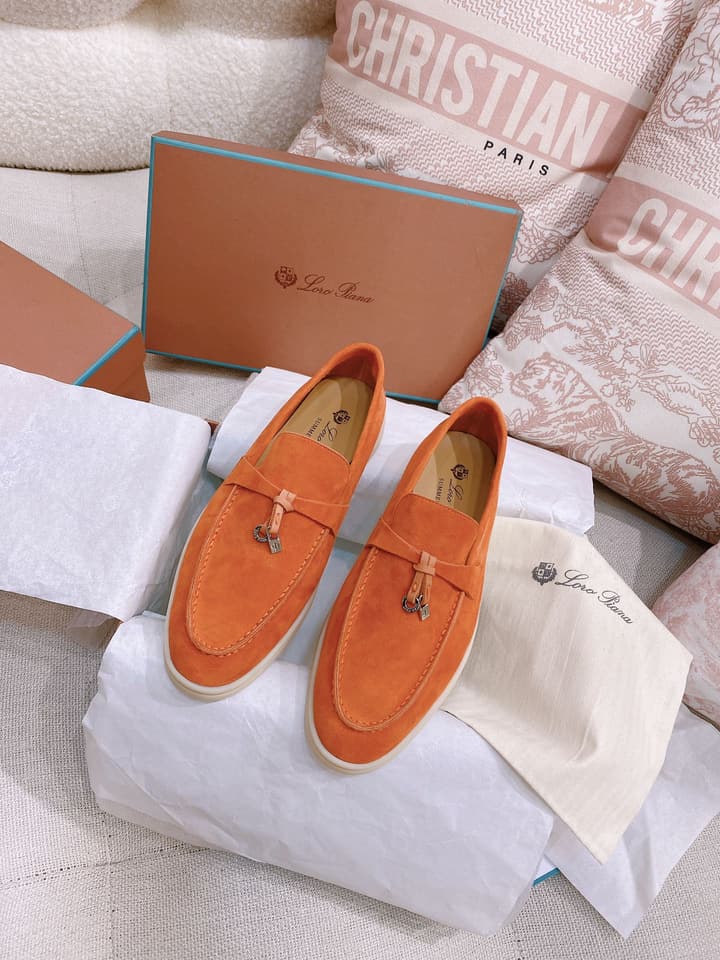 Loro Piana Glossy Cashmere Loafers in Blush Pink Suede