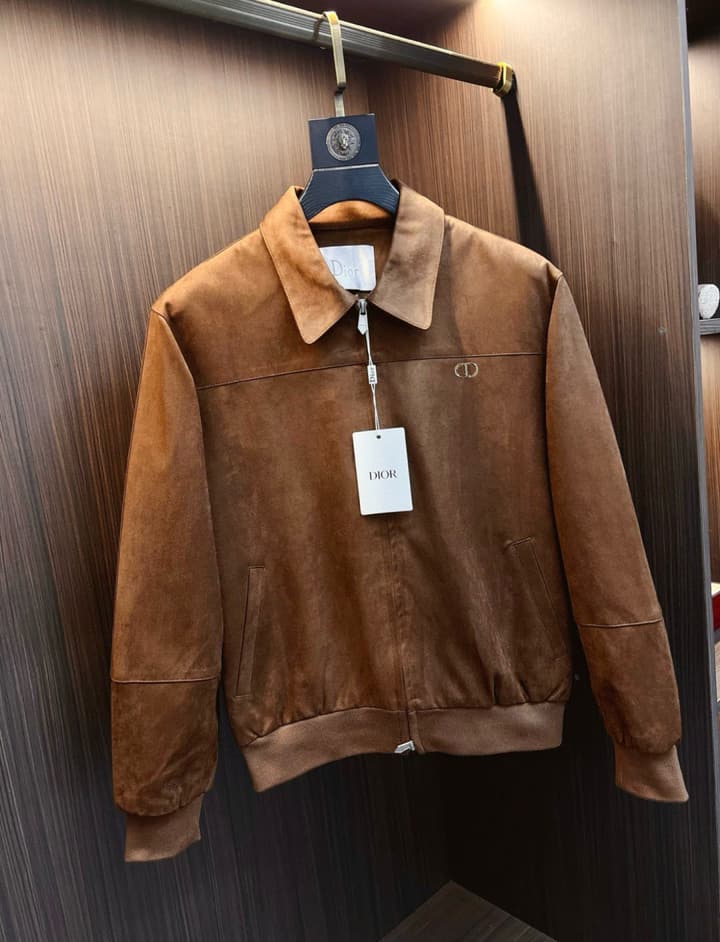 Dior Classic Men's Suede Bomber Jacket in Cognac Brown Suede Jacket