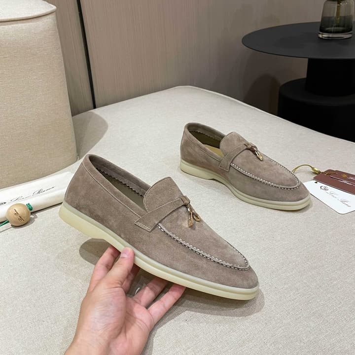 Loro Piana Summer Charms Walk Moccasin Loafers in Black Leather
