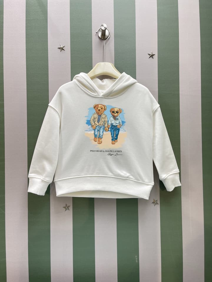 Ralph Lauren Inspired Kids Hooded Sweatshirt – 2025FW – Kids Collection in Cream Bear Duo Graphic