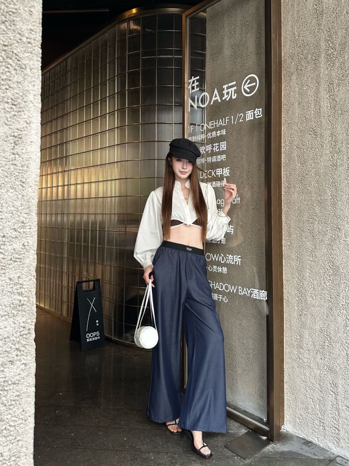 Prada Rayon Denim Wide-Leg Pants – 26SS in Blue