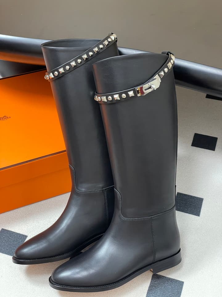 Hermès Jumping Series Kelly Buckle Knee-High Boots in Black