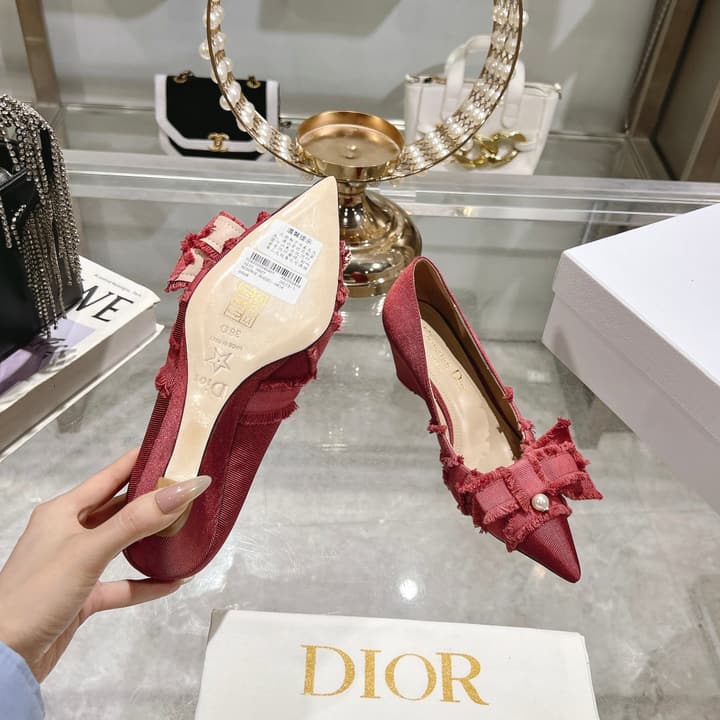 Dior Adiorable Bow Pearl Wedge Pumps in Black Ruffled Bow