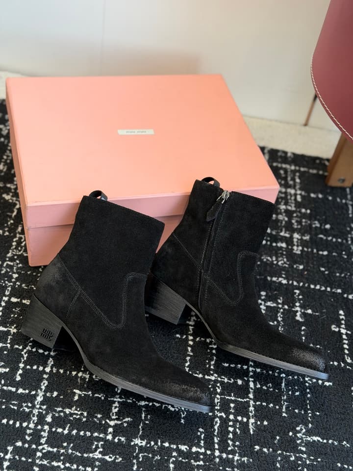 Miu Miu Distressed Leather Cowboy Biker Boots – 2026SS