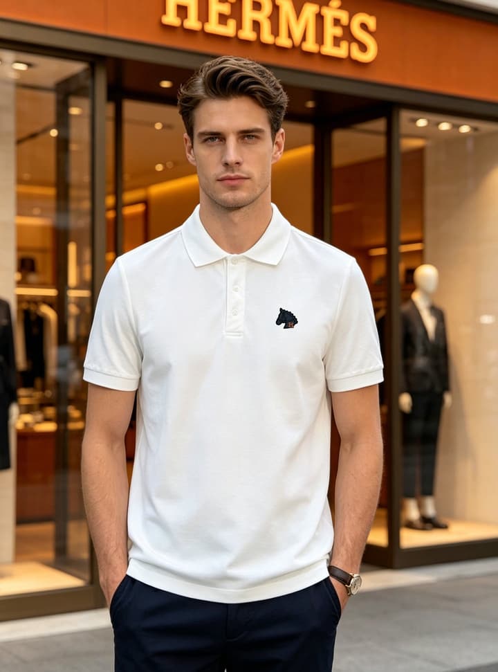 Hermès 3D Horse Flocking Polo Shirt in Black