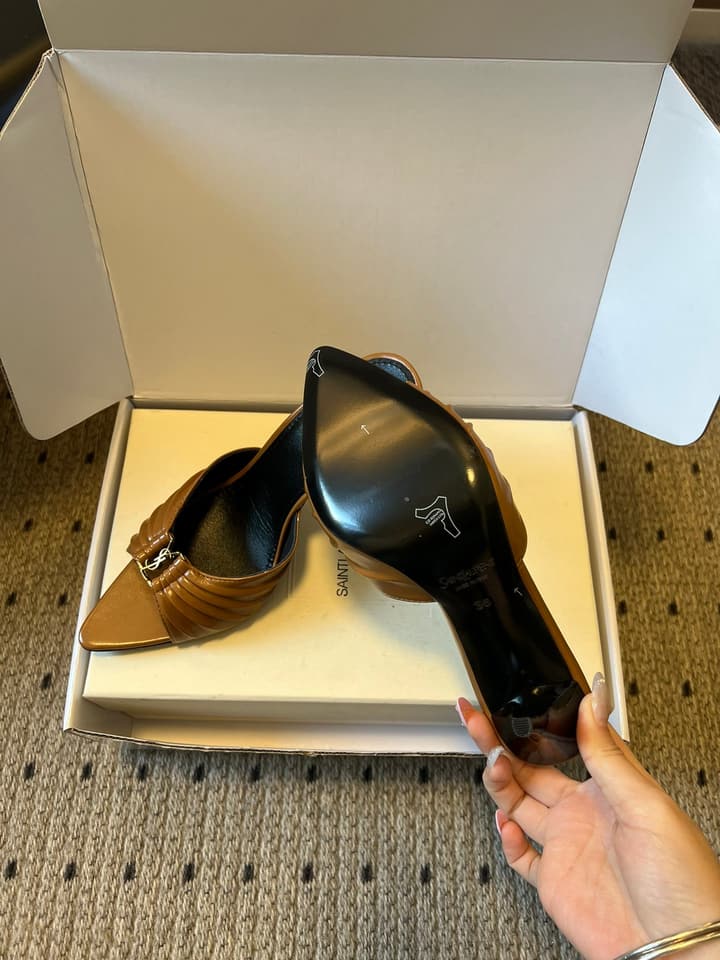 Saint Laurent Ruched Leather Mules – 26SS in Beige