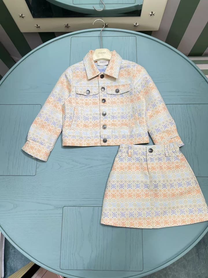 Gucci Children's Jacquard Skirt Set – 2025SS in Cream Multi-color Jacquard Set