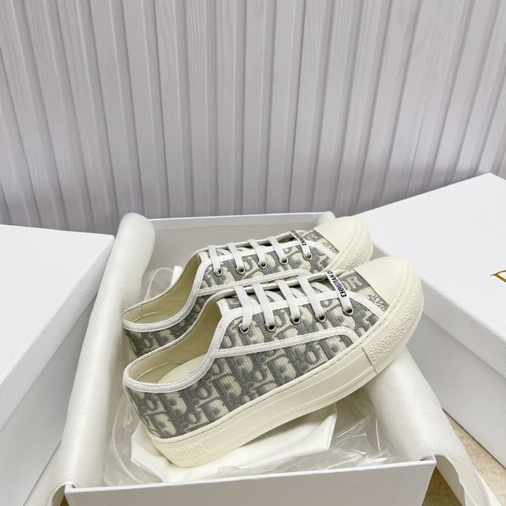 Dior Embroidered Flat Sport Sneakers in Grey Oblique Embroidery