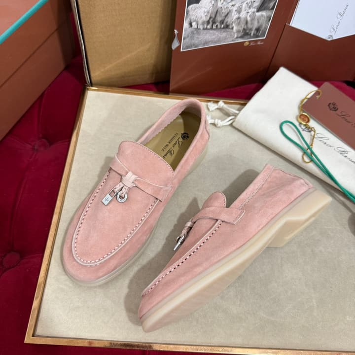 Loro Piana Summer Charms Walk Loafers – Kids Collection in Dusty Lavender Pink