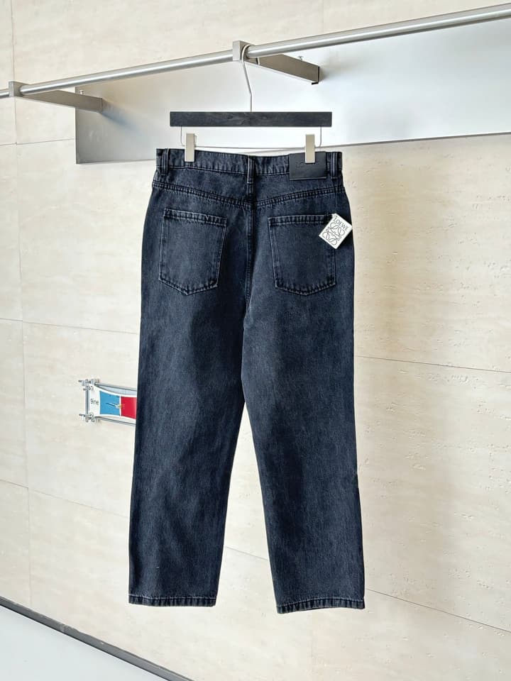 Loewe Anagram Embroidered Washed Distressed Jeans in Washed Black