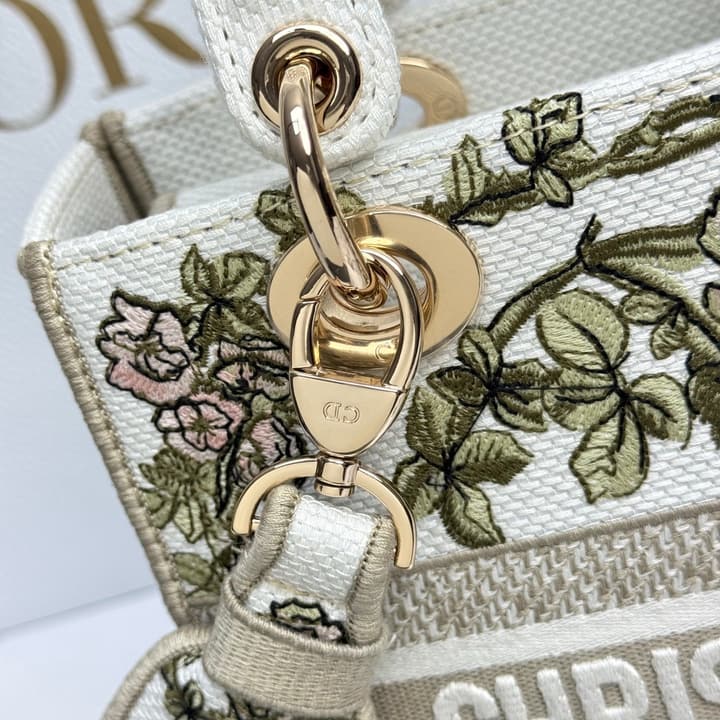 Dior Lady Dior 5-Grid Hand-Embroidered Handbag in Black Embroidered Toile