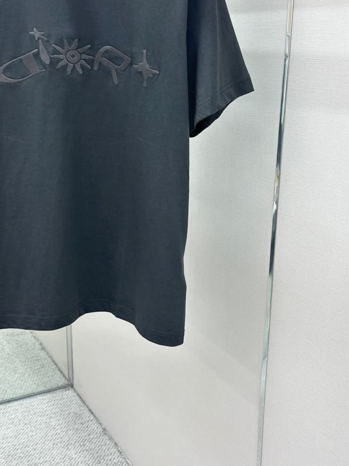 Dior Pattern Embroidered Crewneck T-Shirt in Washed Grey
