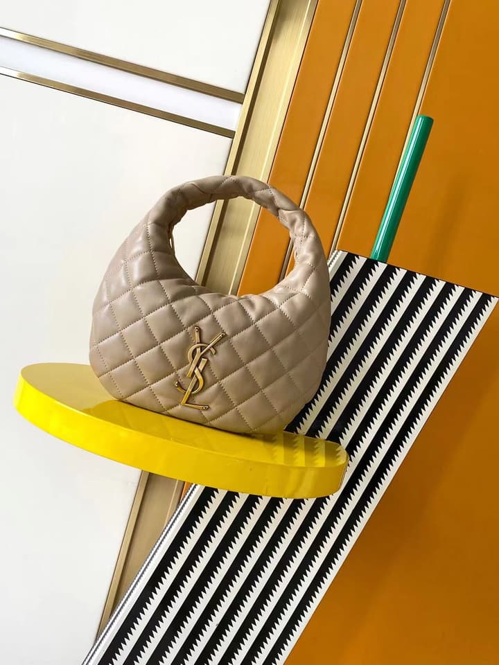 Saint Laurent ICARE Baby Lambskin Crescent Bag in Dark Brown Quilted