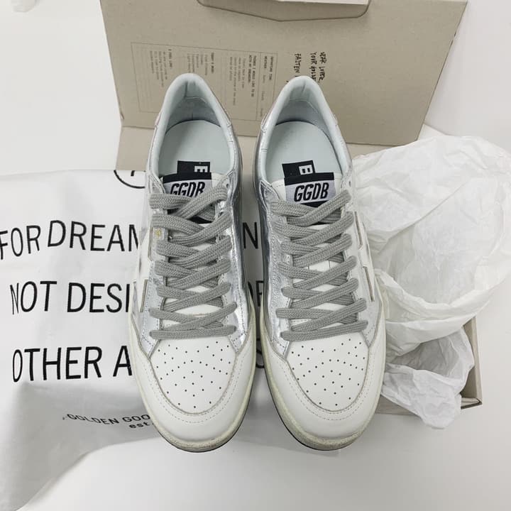 Golden Goose Ball Star Distressed Sneakers – 2023 Spring Collection in Grey Patchwork Black Star