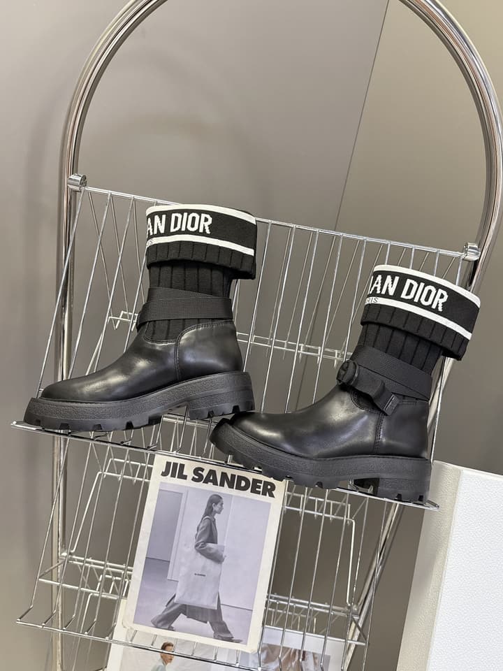 Dior Autumn/Winter Knight Knee-High Boots in Black Knit Sock Boot