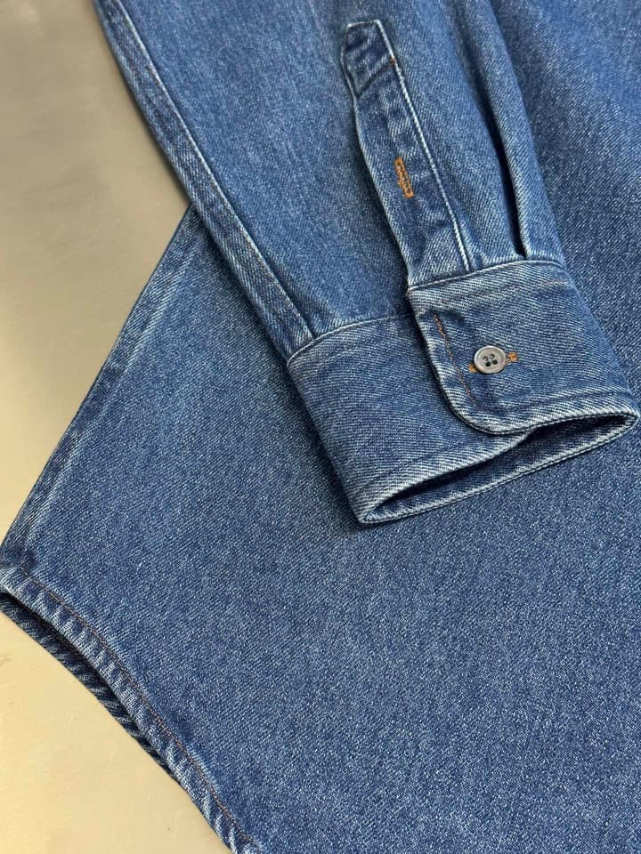 Ami Paris Denim Shirt Jacket with Ami De Coeur Patch in Distressed Denim Blue