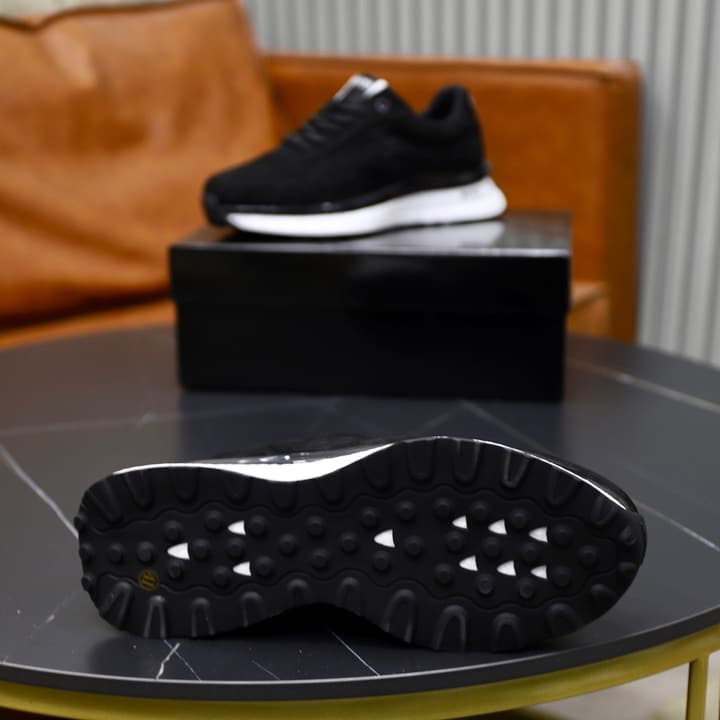Boss Men's Luxury Running Sneakers in Black Mesh With White Sole