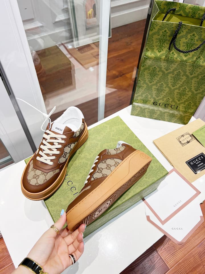 Gucci Chunky B Series Platform Sneakers in Brown Monogram Chunky Sneaker