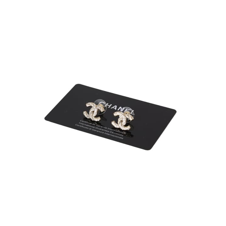 Chanel Classic Logo Rhinestone Earrings